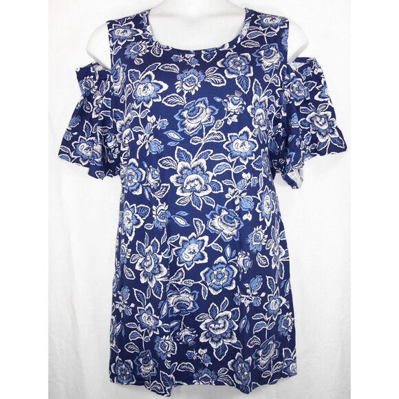 NEW Woman Within 4X 34/36 Floral Short Sleeve Cold Shoulder Plus Size Top Blouse - Picture 2 of 11